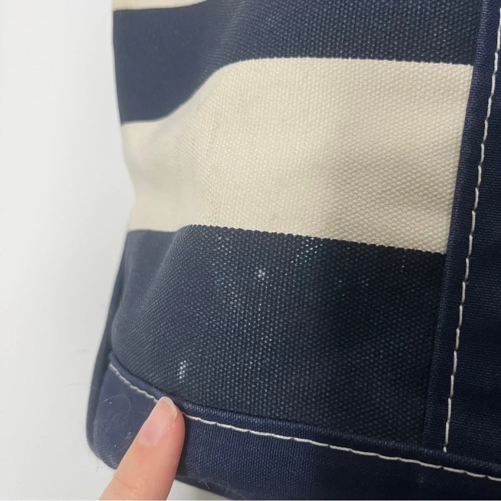L.L. Bean Boat and Tote Striped Canvas Bag Navy & Cream Zip Top Large - Picture 10 of 14